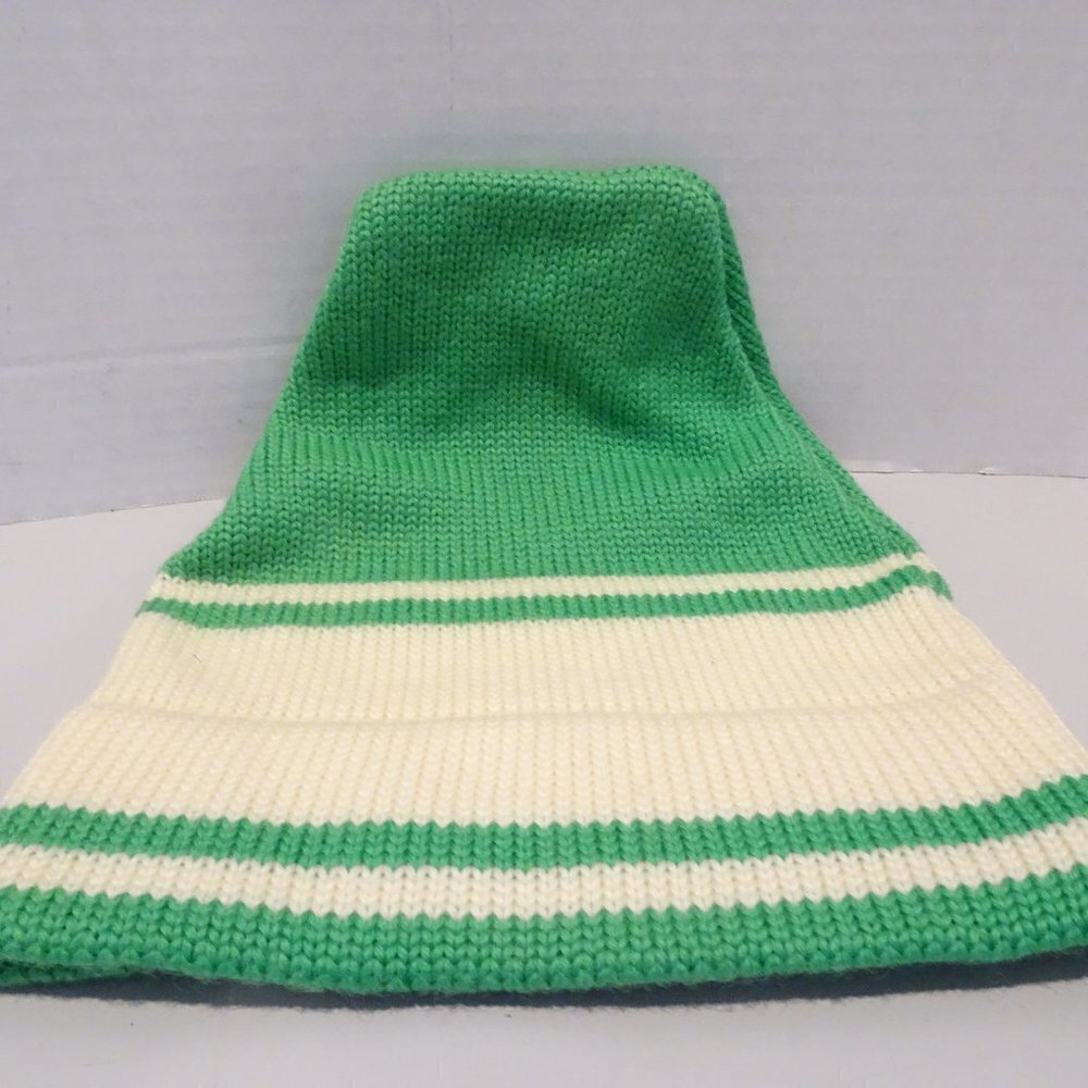 Number 1 Sun Vintage Wool Hat Green Ivory Striped Beanie Ski Made Hong Kong